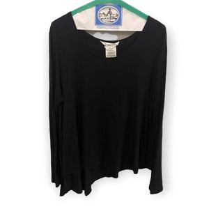 BCBGeneration Black Scoop Neck Asymmetrical Long Sleeve Top